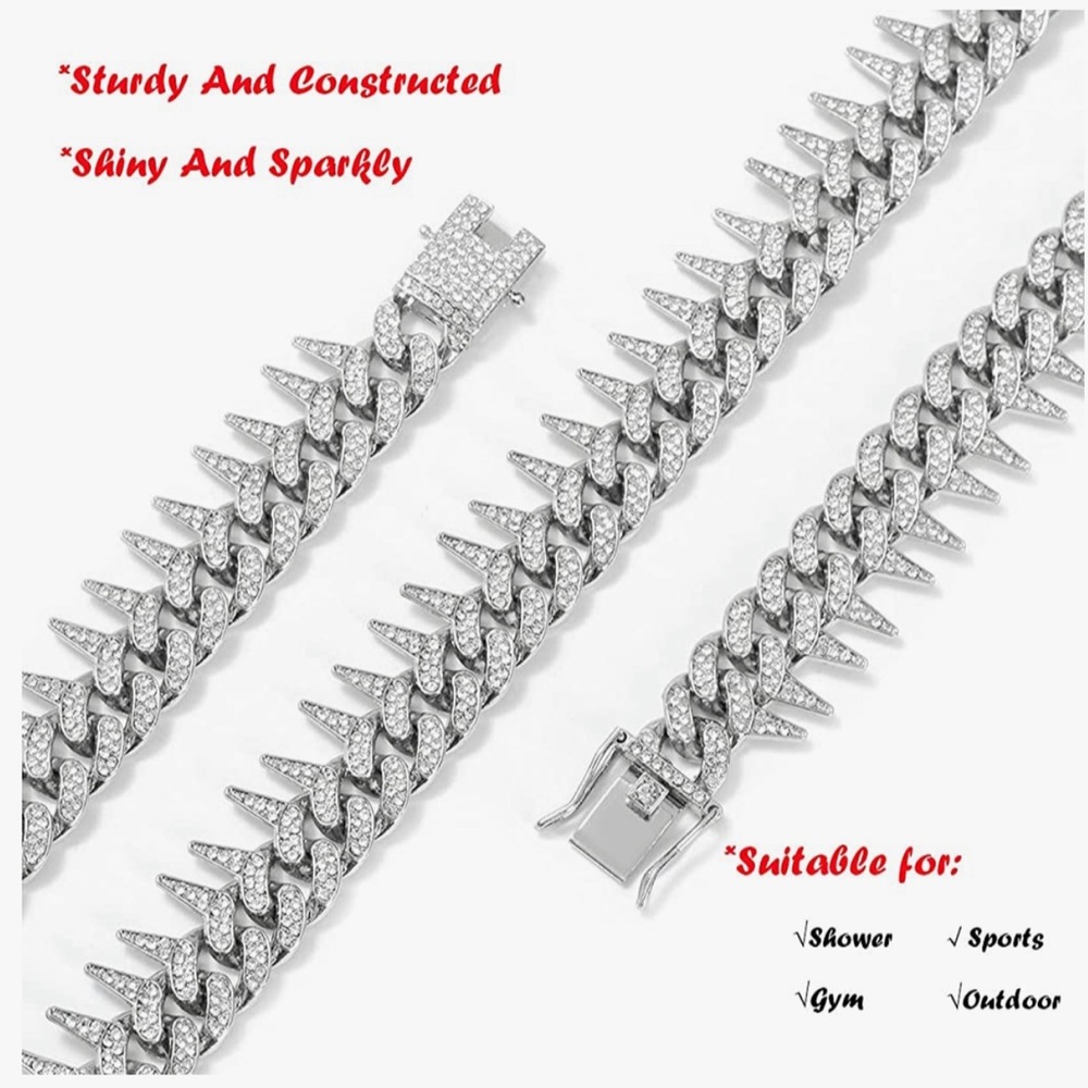 Custom made iced out Cuban link spikes hip hop chain limited stock BEST GIFT WOW - Picture 7 of 8